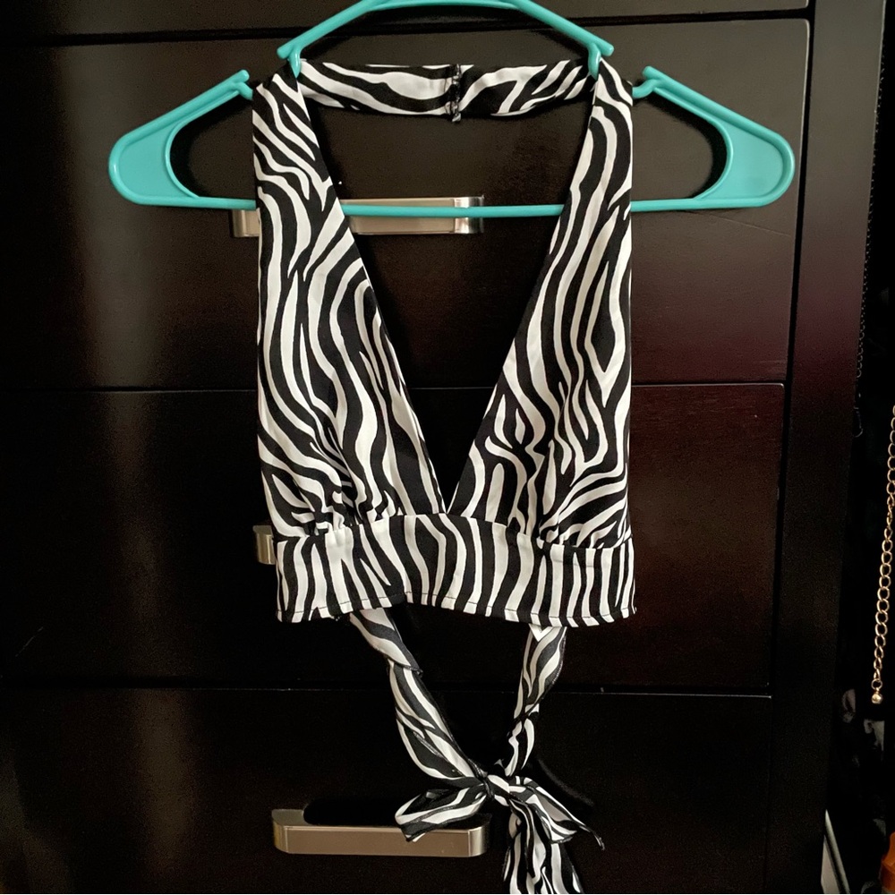 Black and white zebra print halter top